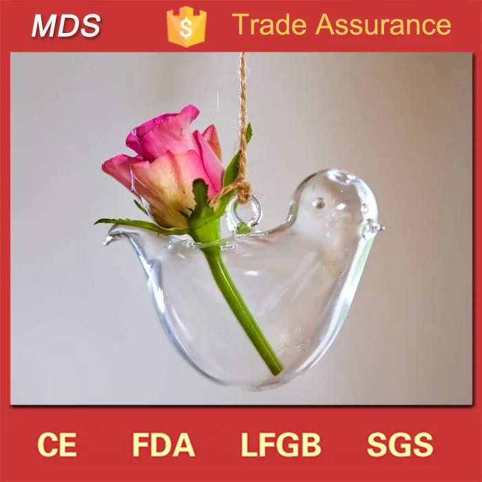 Bird shaped hanging bulk custom made glass vases with flowers