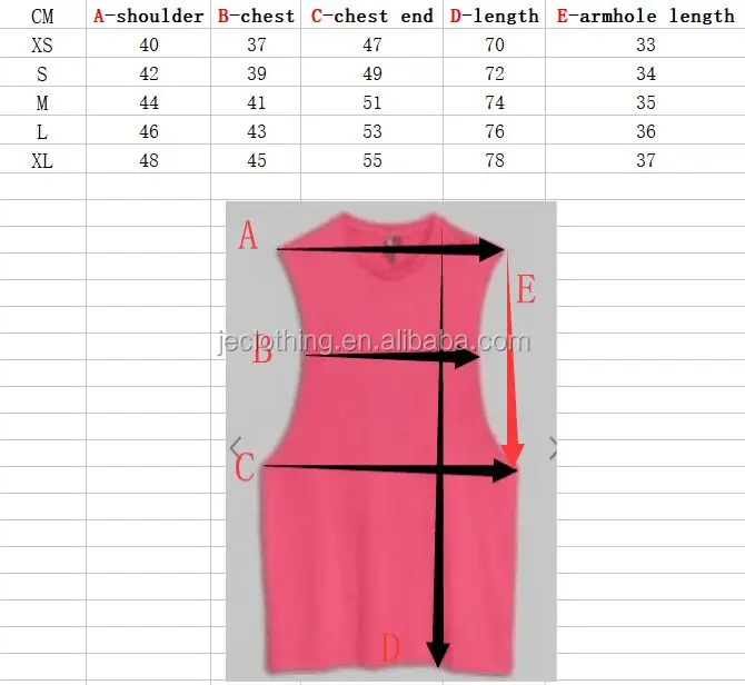 tank top size chart