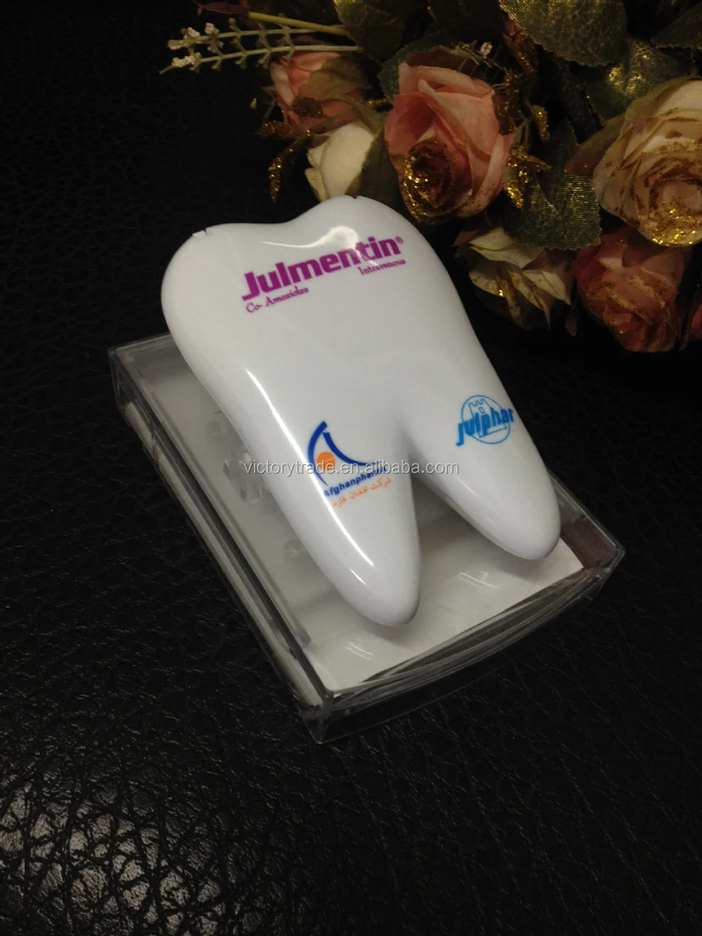 Vnb010 Promotion Plastic Tooth Shape Desktop Memo Pad Box With Paper