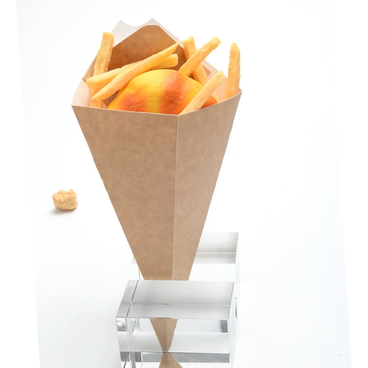 50 Cornets à Frites En Papier Kraft 12oz - Jetables, Imperméables, Fond Plat - Pour Snacks, Fêtes, Anniversaires