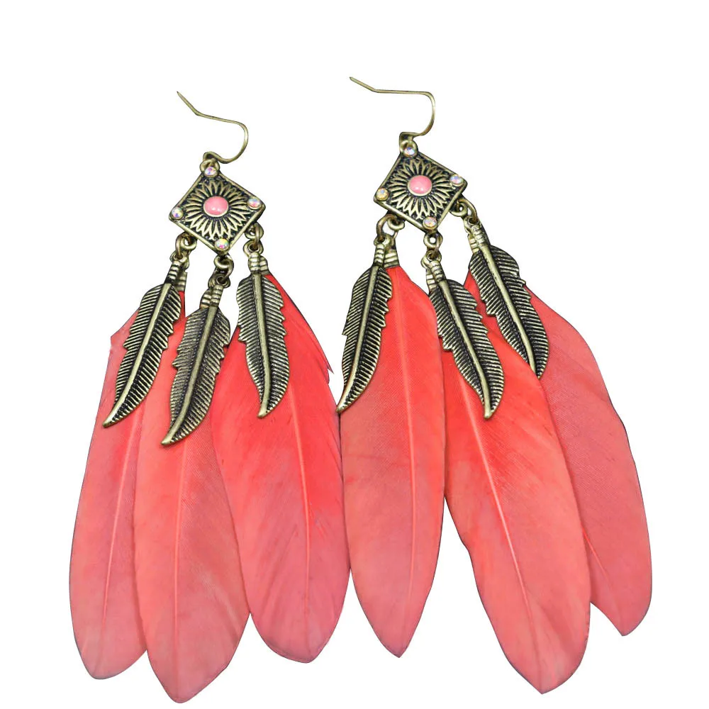 Hot Pink Drop Earrings Find Deals On Get Quotations Dangle Earring Vintage Gold Leaf Blue Black Pink Long Feather Drop Earrings For Women Oorbellen
