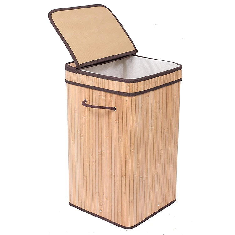 Square Bamboo Collapsible Laundry Basket With Lid Buy Collapsible