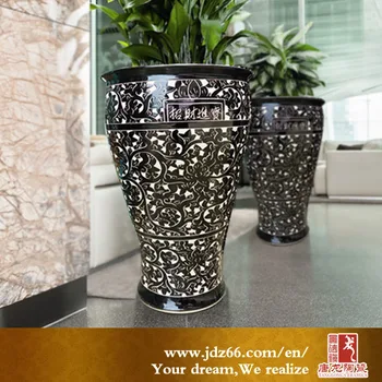 Decorative Chinese Antique Black Glazed Large Ceramic Floor Vases