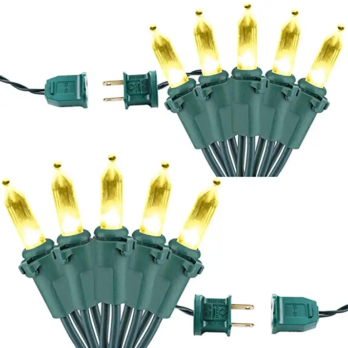 End to End Connection Yellow and Green Color 120V M5 50 Counts Super Bright Clear Mini Christmas Tree Lights