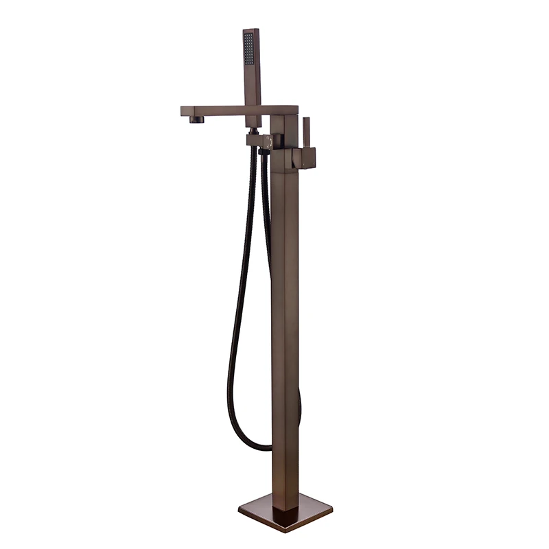 Bathroom Shower Brass Free Standing Floor Tub Faucet with Hand Shower
