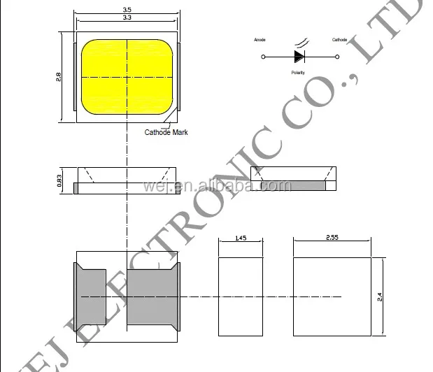 0.5W 2835 smd led doide white led datasheet, View 0.5W 2835 smd led