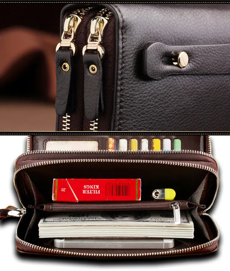 LEINASEN Brand Men Wallets with coin pocket zipper Double Zipper Male  Wallet long Large Men Purse coin clutch bag black Business - Price history  & Review