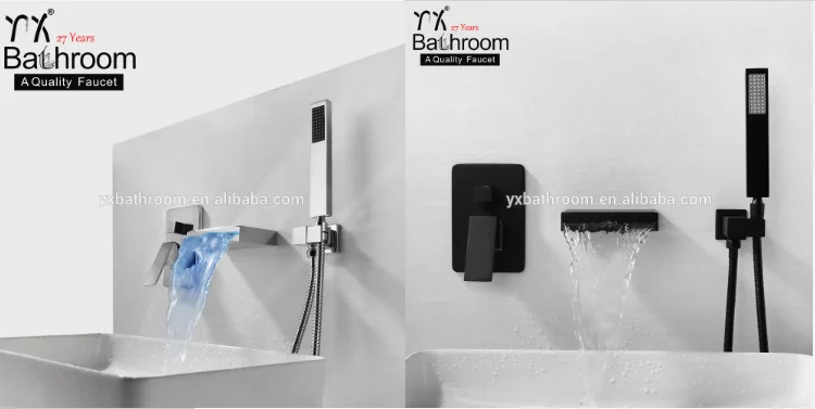 kaiping faucet Popular LED wall mounted bathroom sink taps brass matte black waterfall basin faucets