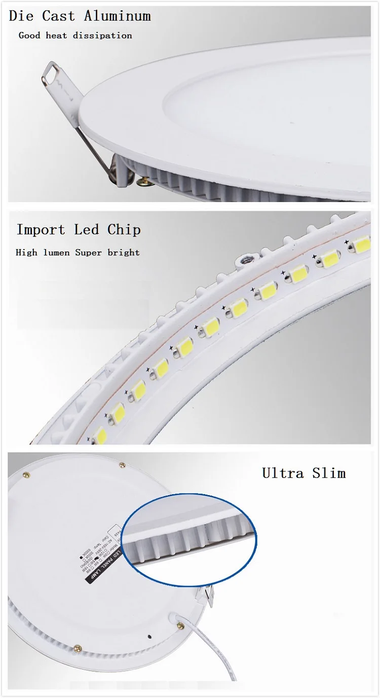 High quality smd frameless 15 watts led recessed panel light housing