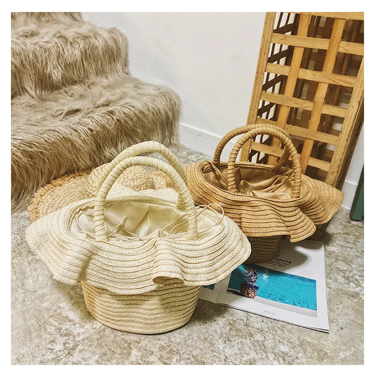 2019 new summer basket bag straw hat flounces straw bucket handbag straw clutch bag
