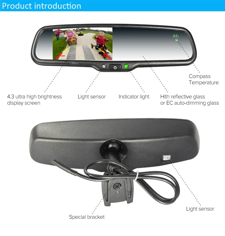 Car Rearview Mirror Monitor With Compass And Temperature With Win Ce6.0