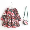 Pictures of girls cotton tops children frocks model designs 1-6 years old baby long sleeve girls dress with bag
