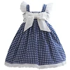 western children clothing Blue Plaid pinafore style dress for little girl