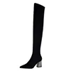 cheap wholesale silk and elastic fabric upper material wear-resisting metallic rubber heel over the knee boots for women