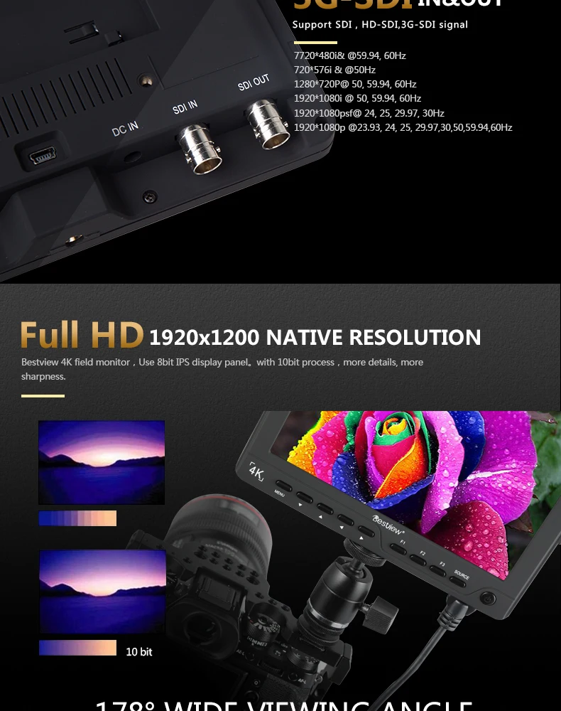 Desview S7II 1920x1200 Camera Field 4K LCD Monitor HDMI & 3G-SDI Input