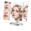 Trifold 180 Degree Rotatable Table Countertop Cosmetic Bathroom Lighted Make Up Vanity Mirror