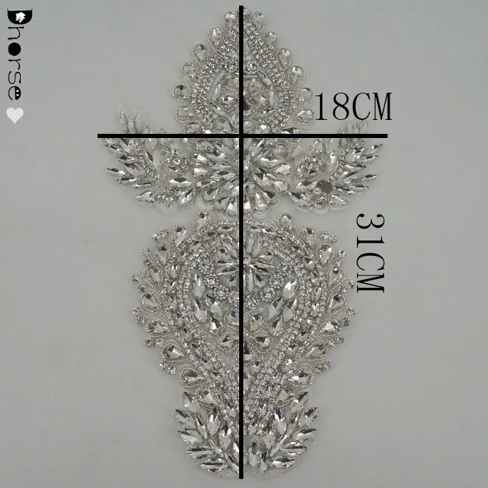 White Crystal Silver Base Flower Appliques Sew On Rhinestone Acrylic