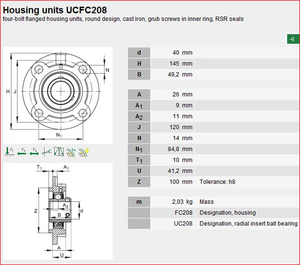 pillow block bearing UCFC 208 housing with brass grease nipples