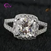 14K White Gold Solitaire with Accent Stones Lab Created Diamond Ring Forever One Cushion 2.5ct Created Moissanite