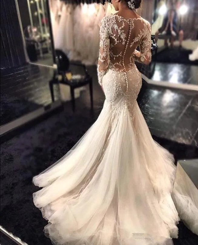 arabic lace mermaid wedding dress Aso Ebi Bridal Train Arabic Aso Ebi Lace Mermaid Wedding Dress Beaded Appliques Deep V Neck Court Train Backless Plus Size Bridal Gowns US8