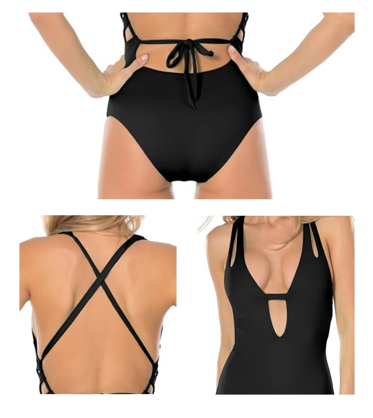 Female Cross Back Swimming Wear Bikini Hollow Out Deep V Neck Sexy