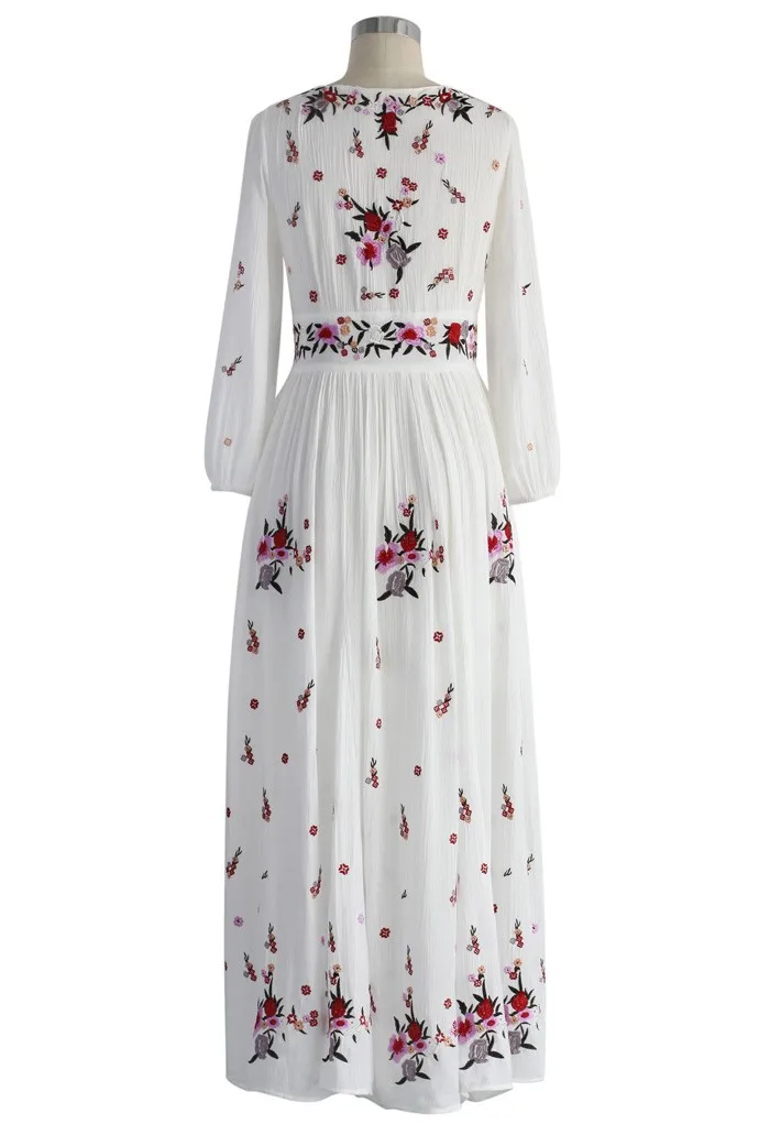 Summer Boho Style Long Sleeve Lace-up Print Floral Maxi Long Dress ...