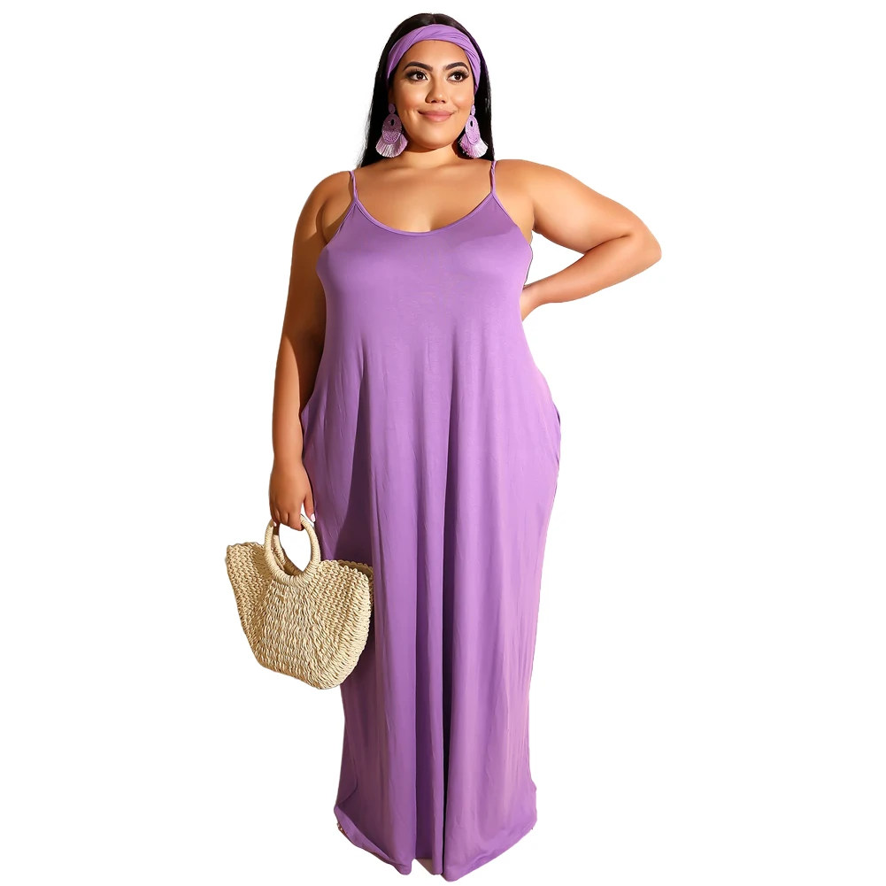 Womens Spaghetti Strap Maxi Dress Plus Size Sleeveless With Pockets And ...