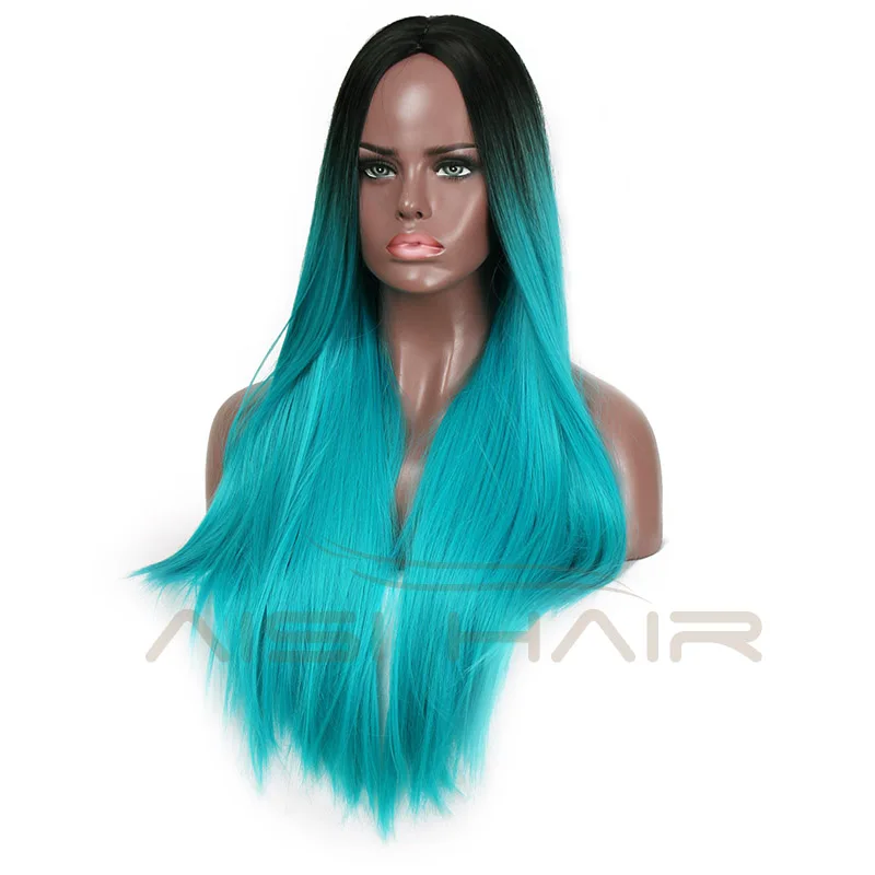 Aisi Hair Wholesale Straight Ombre Blue Hair Wig Synthetic Cheap