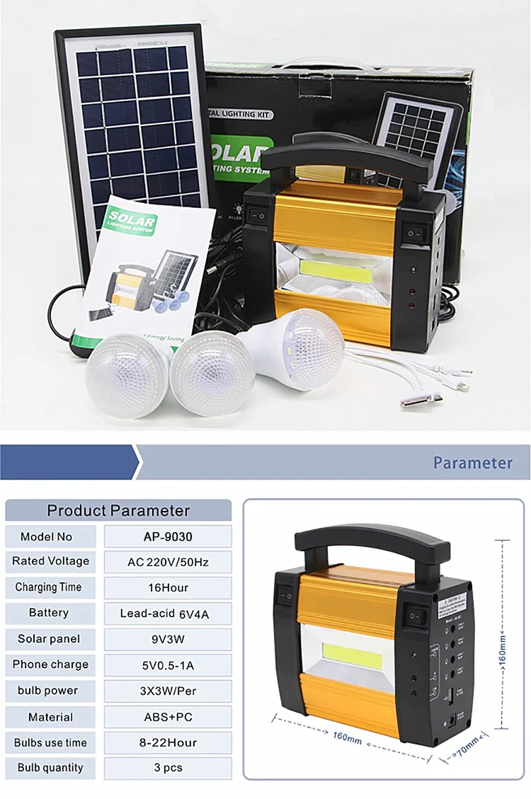 Solar Home System Kit Including 3w Solar Panel / 1.5w Led Bulbs