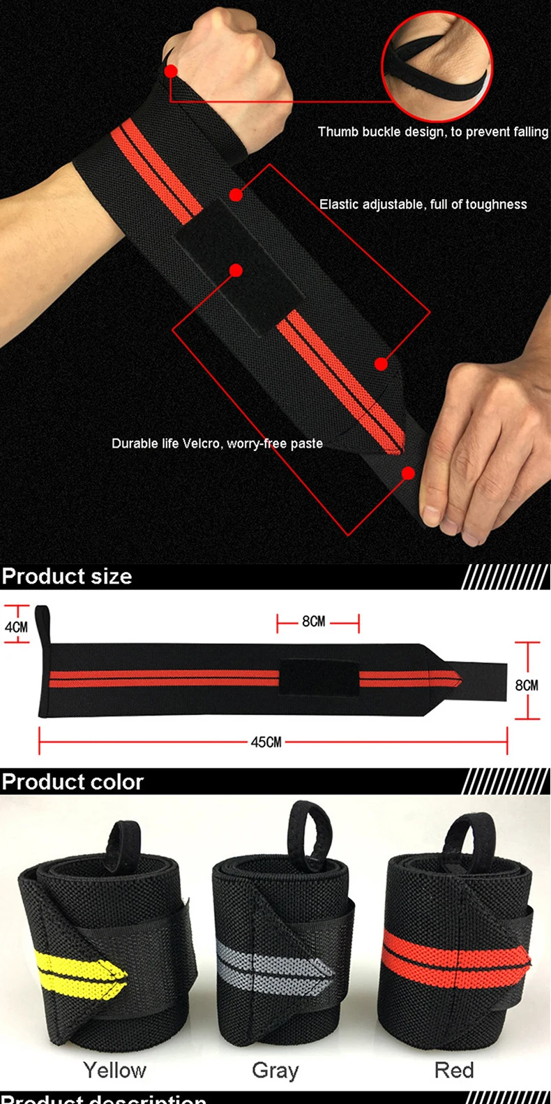 Winding Wrist Bracers Gym Weight Lifting Wrist Wraps Sport Wrist Band