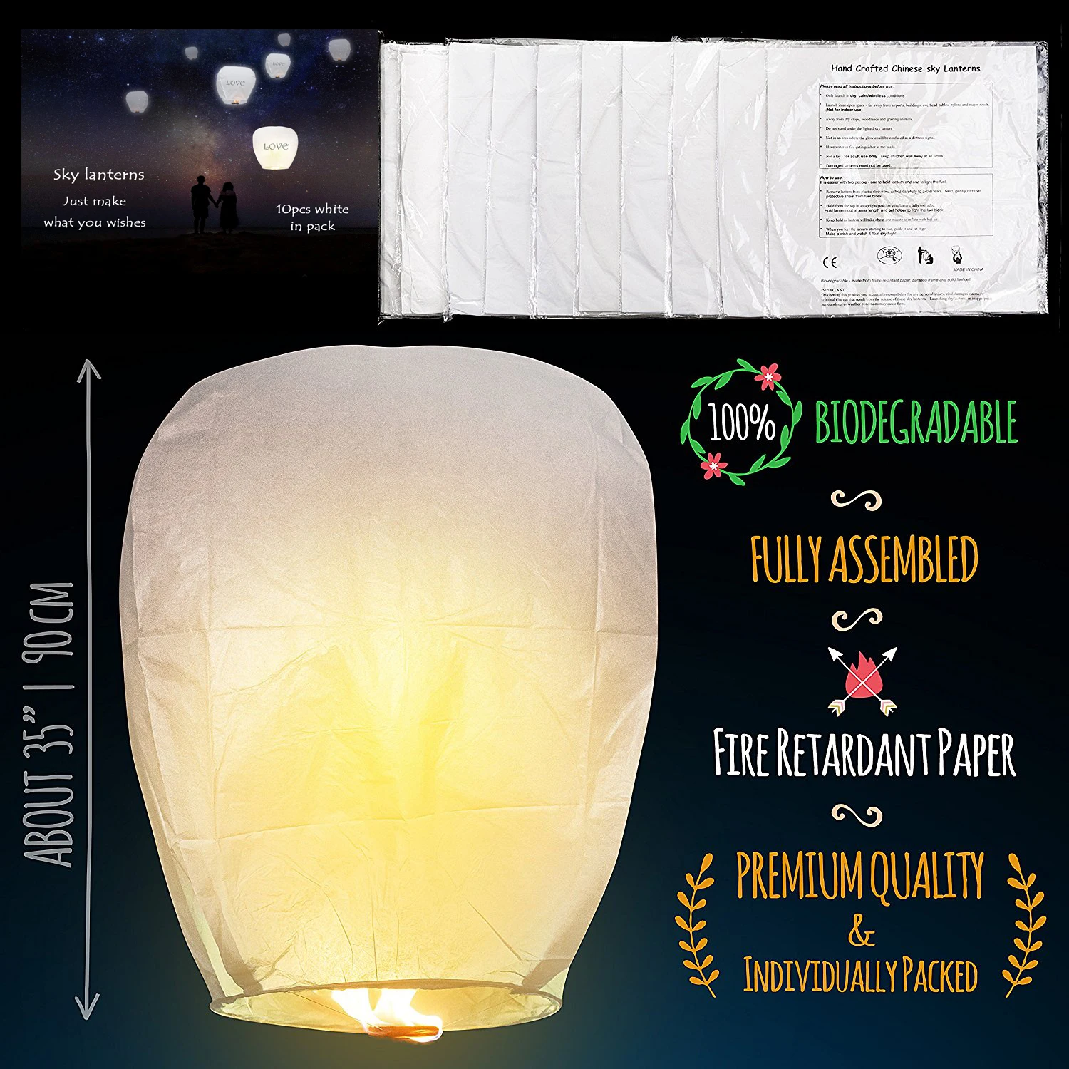 100 Biodegradable Lanterns White Chinese Sky Lantern Buy Sky Lantern