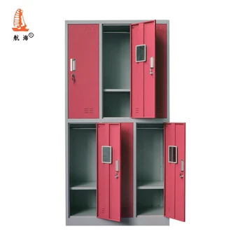 Double Tier Small Clothes Closet Red Metal Locker With Hanging Rod