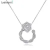 LUOTEEMI White Gold Plated Full Tiny Sparkling CZ Diamond Rose Flower Pendant Women Fashion Necklace