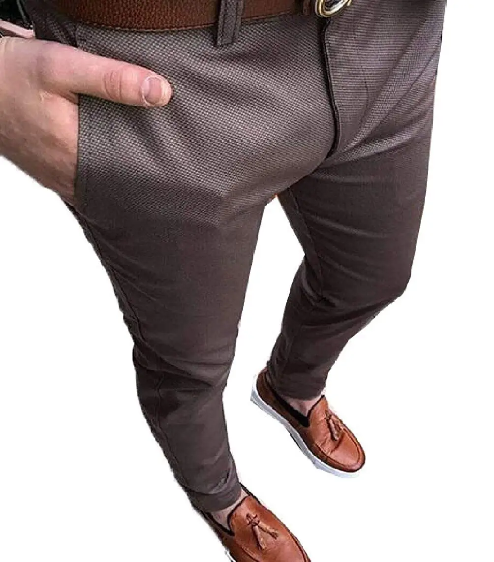 HTOOHTOOH Mens Slim Fit Solid Leisure Straight Business Flat-Front Chino Pants