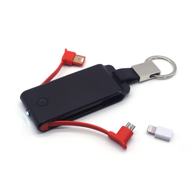 Oem Keychain Power Bank,1500mah 2 In 1 Builtin 2 Cables Mini Power