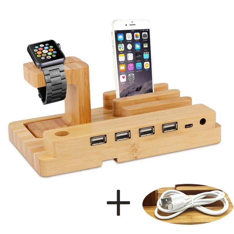 Bamboo Wooden 4 In 1 For Iphone Ipad Ipod Apple Watch Usb4ポート充電スタンドステーションドック プラットフォームクレードルホルダー - Buy 高品質充電器スタンド、4で1充電器竹、竹スタンドアップル時計 Product on  Alibaba.com