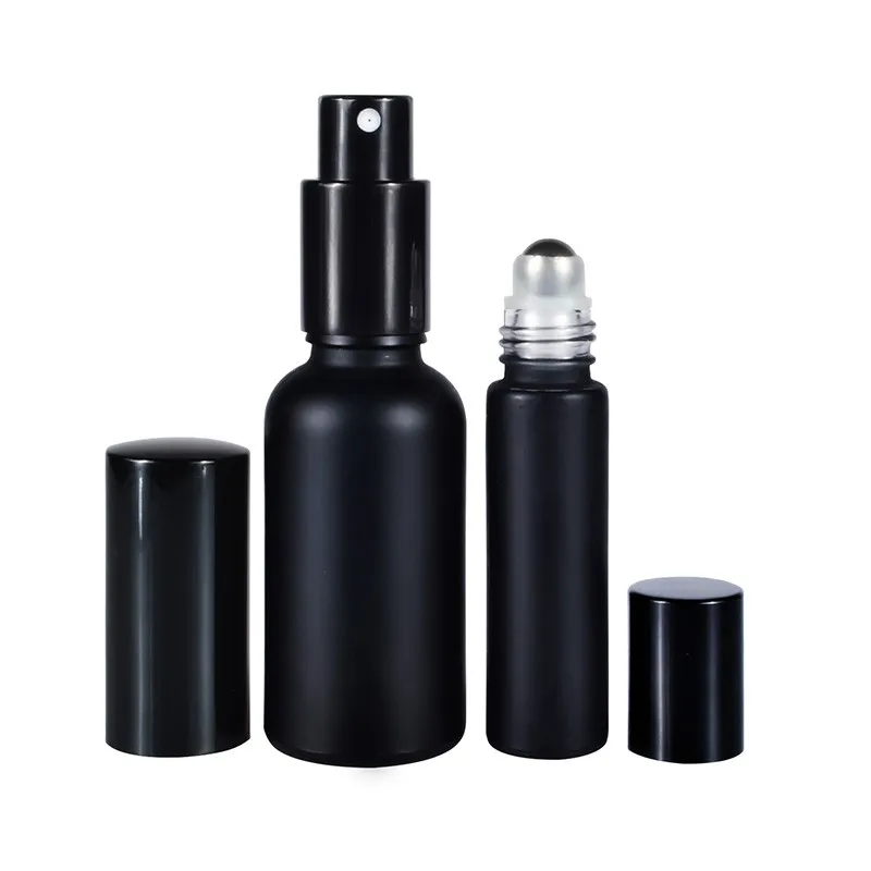 Cosmetic Round Rectangular Matte Black 30ml 50ml 100ml Refillable Glass ...