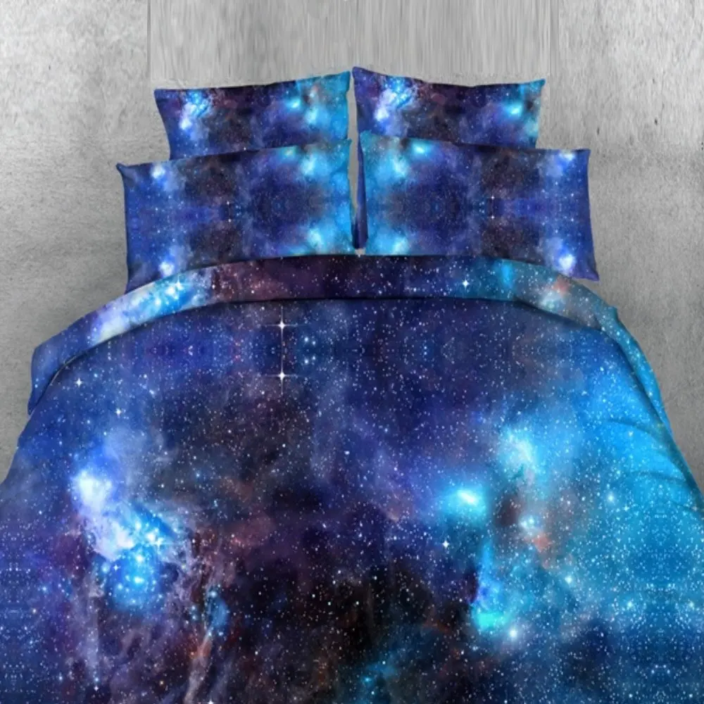Alicemall Galaxy Bedding 4 Pieces Twin Size Deep Blue Galaxy Duvet Cover Set Gorgeous Shining Outer Space Galaxy Kids' College Bedding Sheets Set (Twin, Blue-4 pcs)