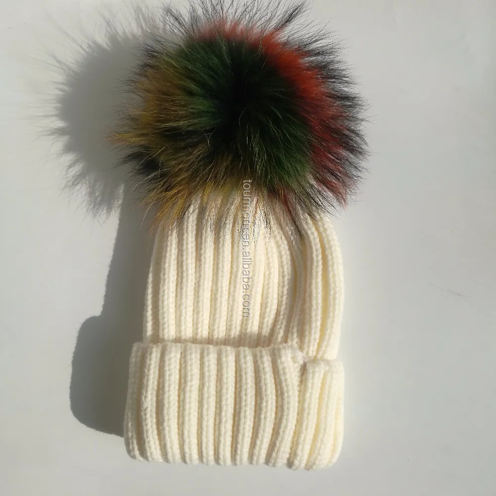 Crazy Winter Wool Knit Hats With Raccoon Fur Ball On The Top Buy