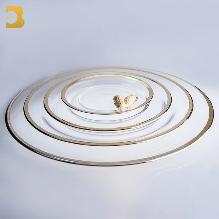 13 Inch Clear Charger Glass Plate Set Catering Wedding Gold Rim Crystal