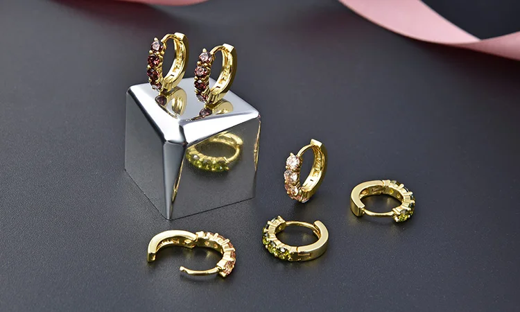 Poliva wholesale fashion 585 cz Zircon women jewelry 925 sterling silver 22k gold earing