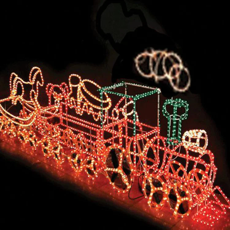 3d Outdoor Lighted Metal Rope Light Christmas Decoration Of Train