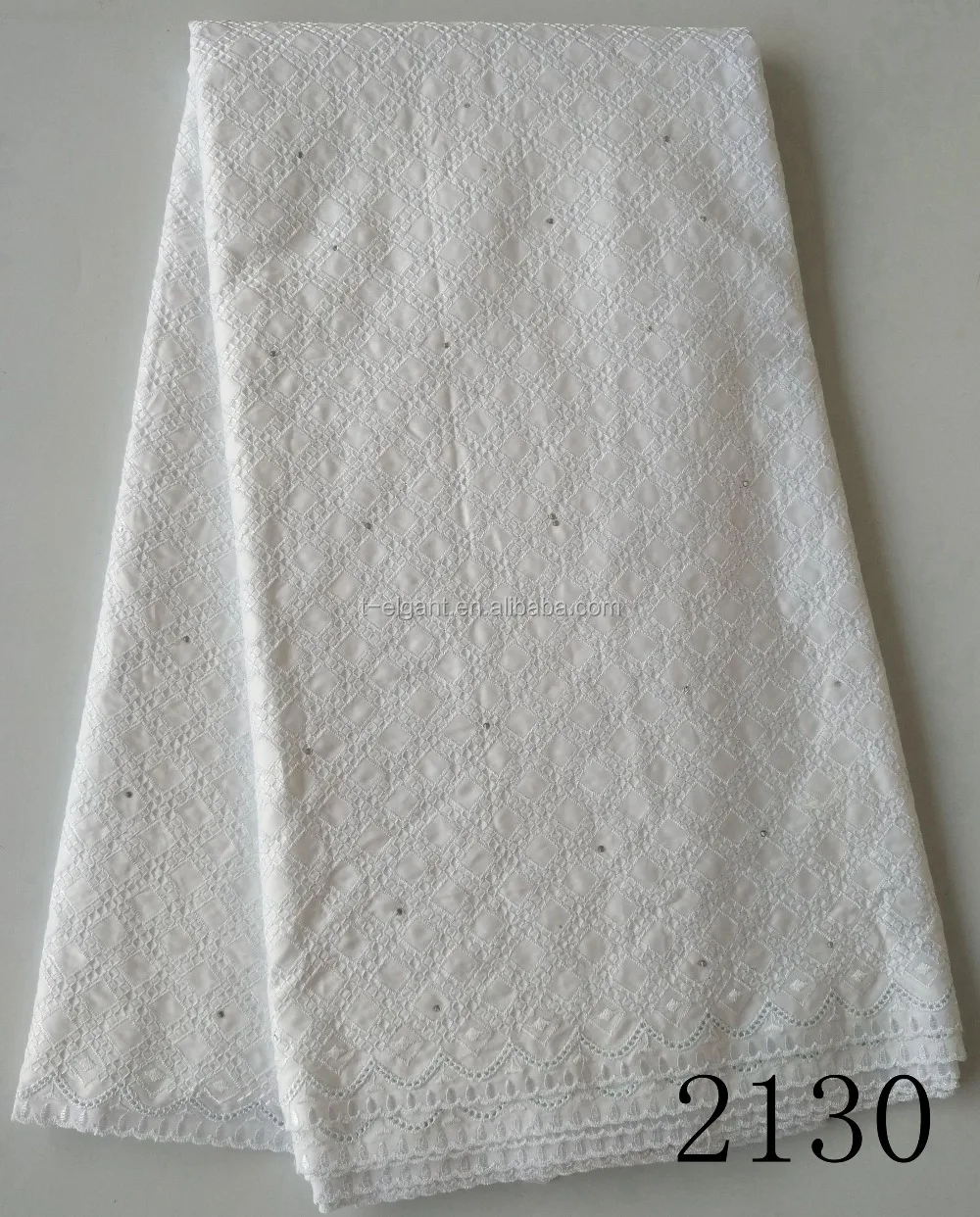 Top Fashion Design Style Lilac Polished Cotton Fabric With Embroidery