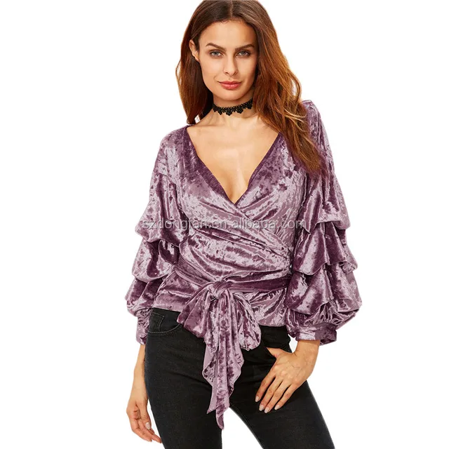 2017 Latest Women Fashion Clothes Womens Tops And Blouses Shirt Autumn Purple Billow Sleeve Velvet 2017 Latest Women Fashion Clothes Womens Tops And Blouses Shirt Autumn Purple Billow Sleeve Velvet