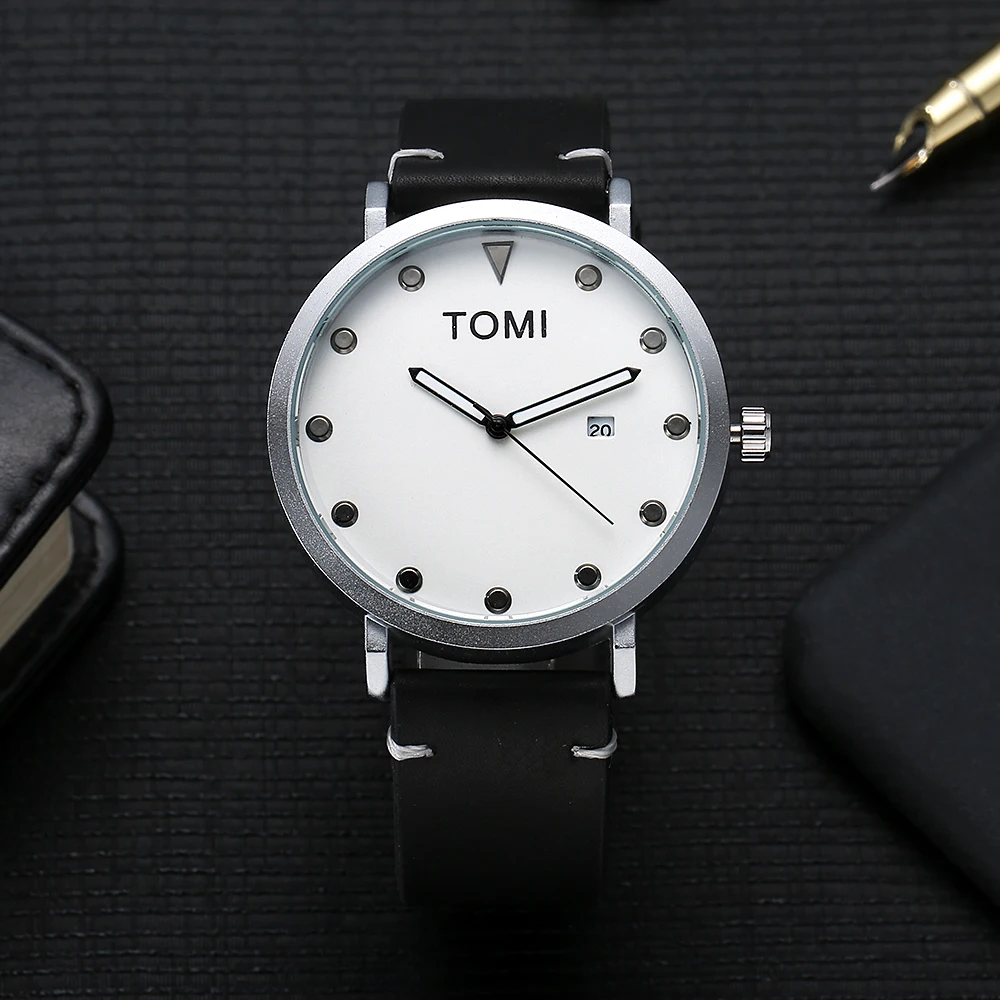 tomi 时尚男士手表顶级品牌奢华 pu 皮带石英女士手表女士超薄型