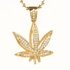 High quality micro setting gold Men's iced out CZ maple leaf gold pendants designs YSS200