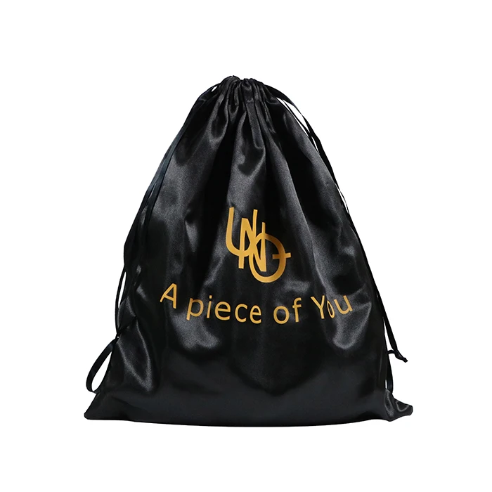 High Quality Reusable Black Drawstring Satin Bag Cloth Shopping Bag ...