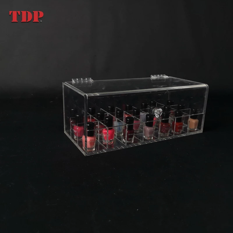 Clear Nail Polish Cosmetic Organizer Makeup Display Case With Lid