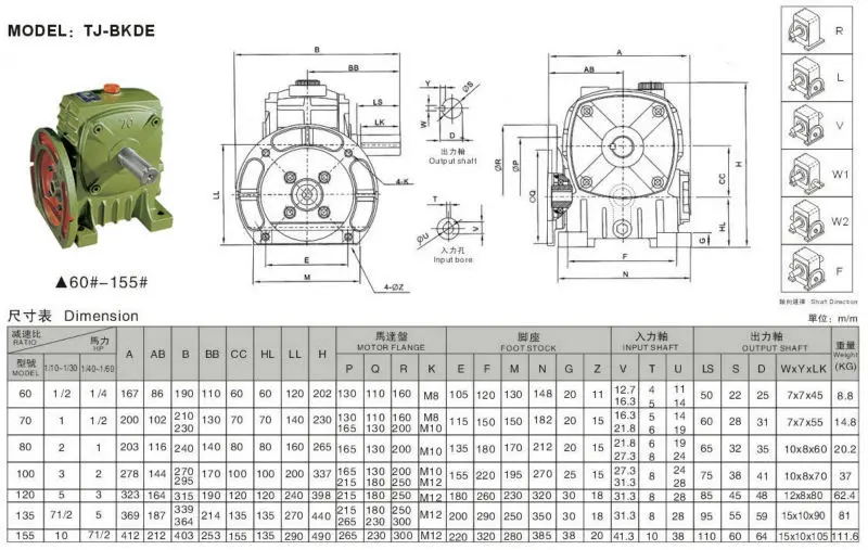 WPA/WPO/WPS Type 40-300 Worm Helical Gearboxes/Speed Reducer