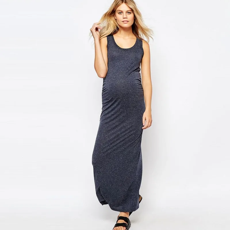 Ecoach wholesale women's sleeveless gery jersey slim fit maternity maxi dress long maternity dress for muslim